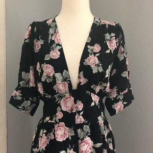 Free people black floral print midi dress.